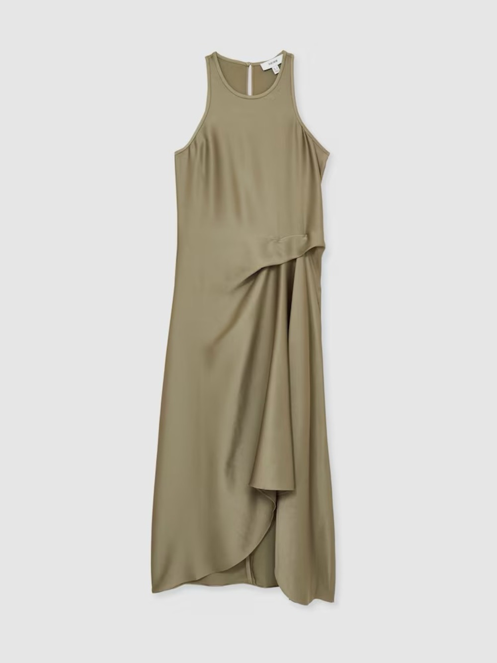 NWT REISS Satin Drape Tuck Midi dress in Khaki - Picture 4 of 10